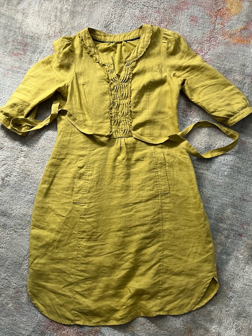 BODEN Yellow Ruffled Front Linen Dress with tie - Picture 8 of 13